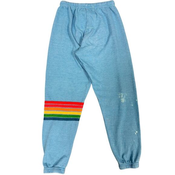 Aviator Nation Blue Track Pants with Rainbow Stripes - Picture 3 of 10